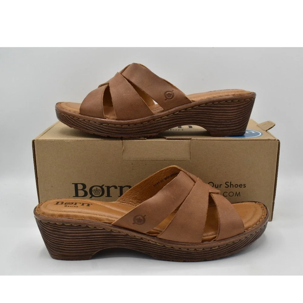Born Women Size 11 Rosario Light Tan Full Grain Leather Slides Sandals Shoes